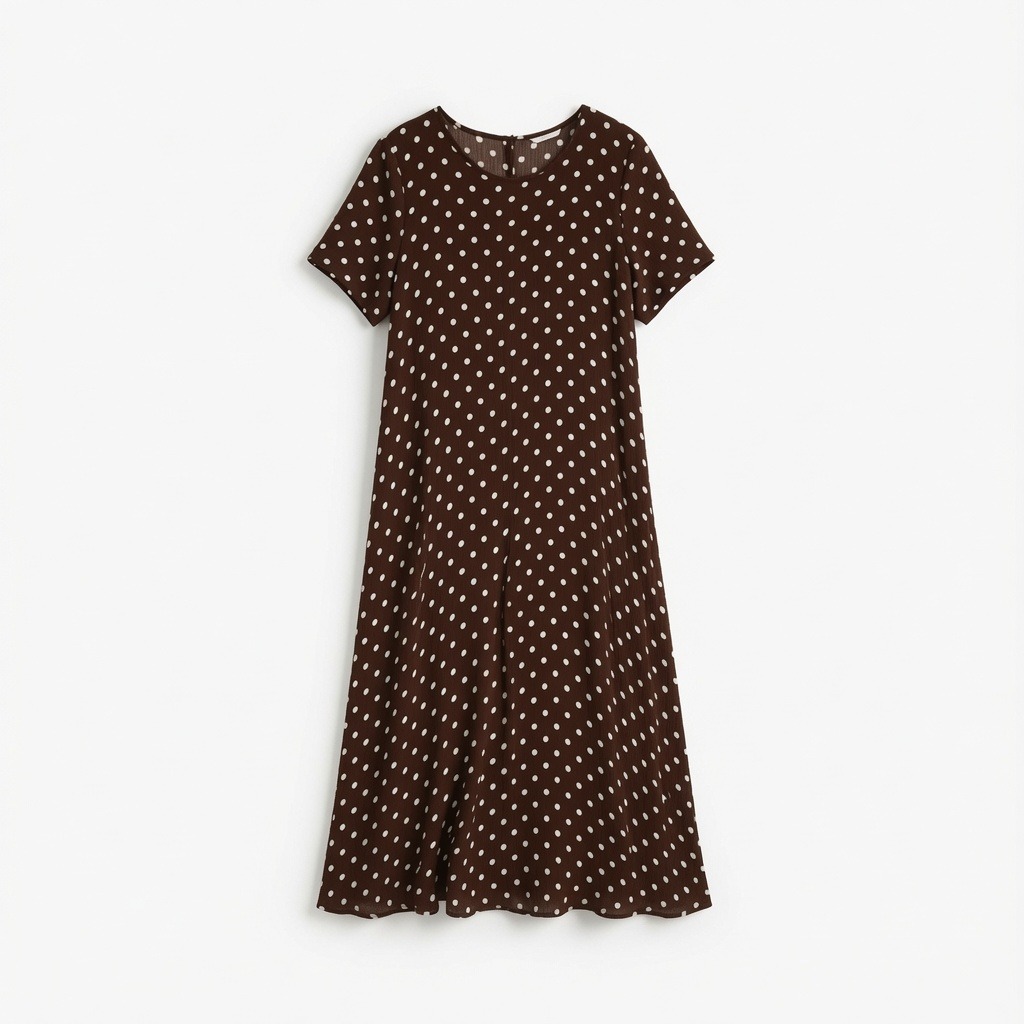 Brown Polka Dot Drop Waist Dress