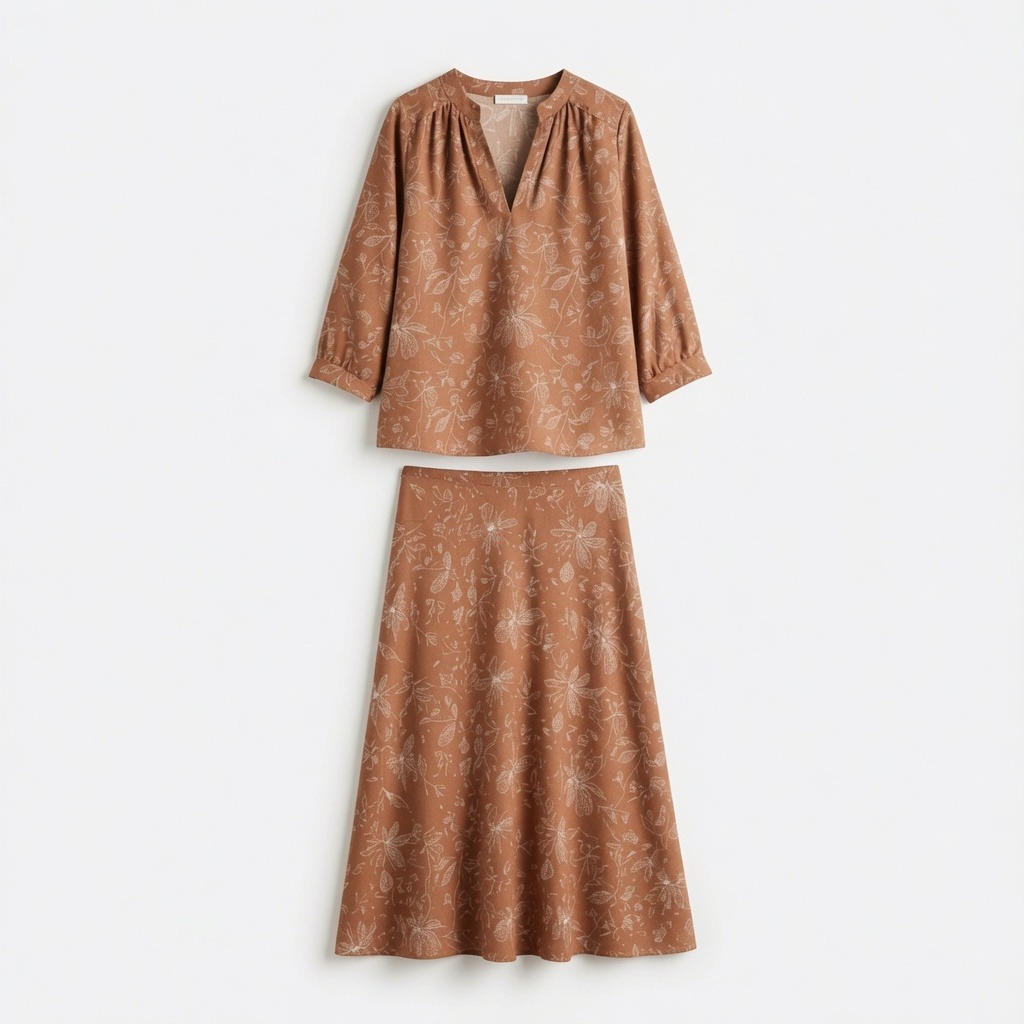 Cotton Slub Blouse & Skirt Print Set 3