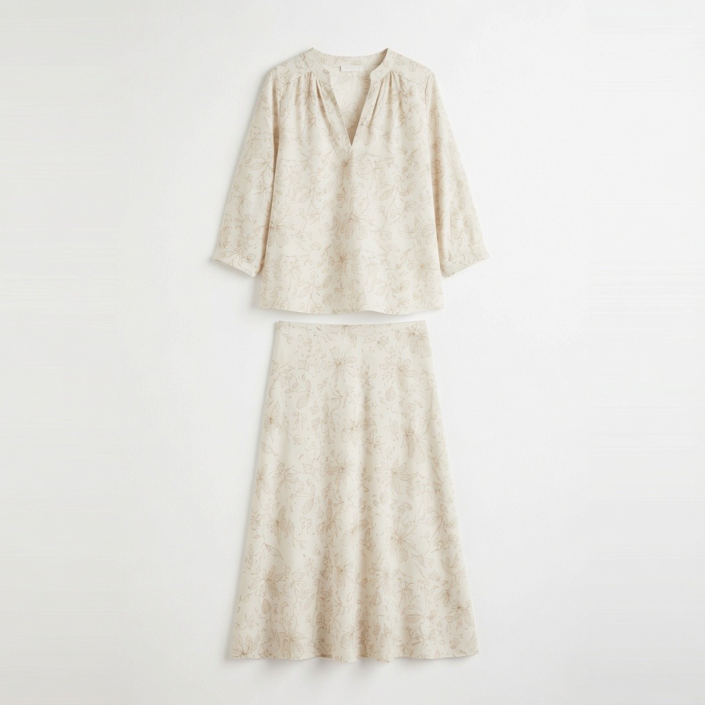 Cotton Slub Blouse & Skirt Print Set