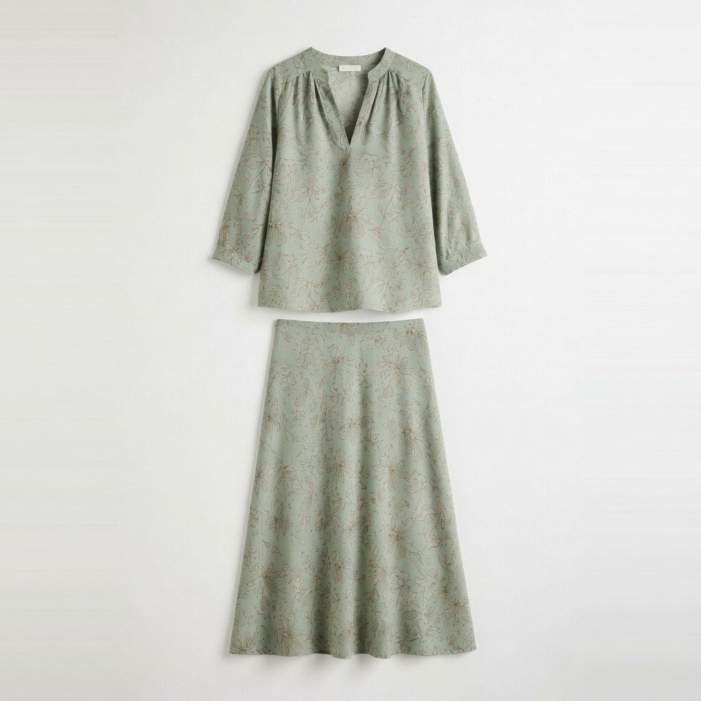 Cotton Slub Blouse & Skirt Print Set 2