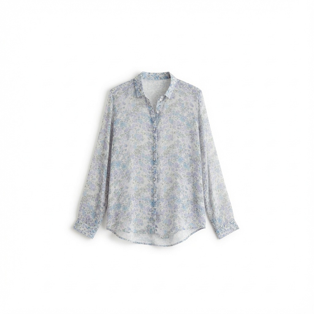 Cotton Voile Printed Button-Front Blouse 3