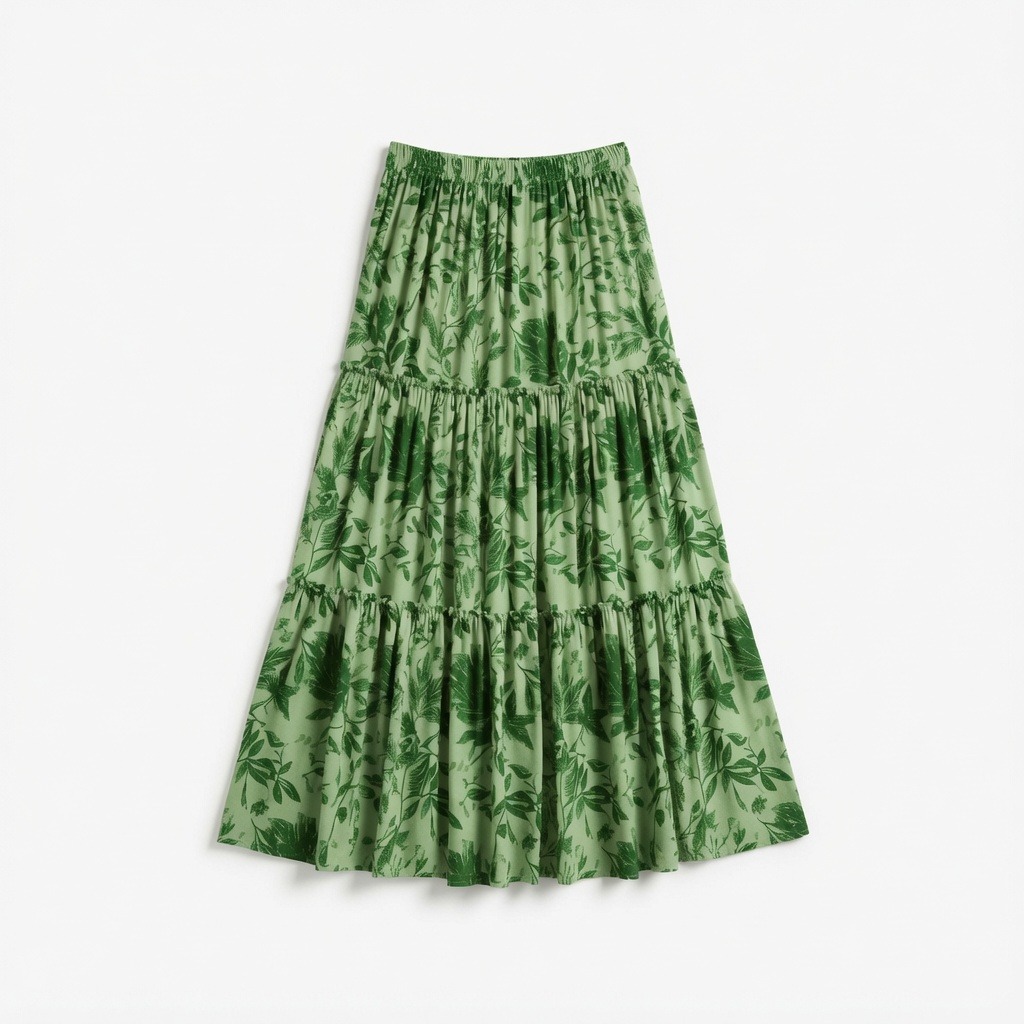 Nylon Rayon Tiered Maxi Skirt