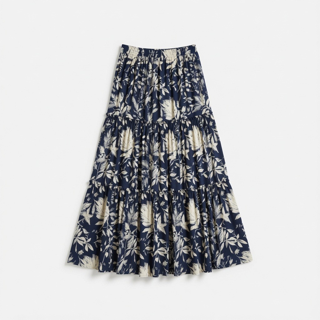 Nylon Rayon Tiered Maxi Skirt 3