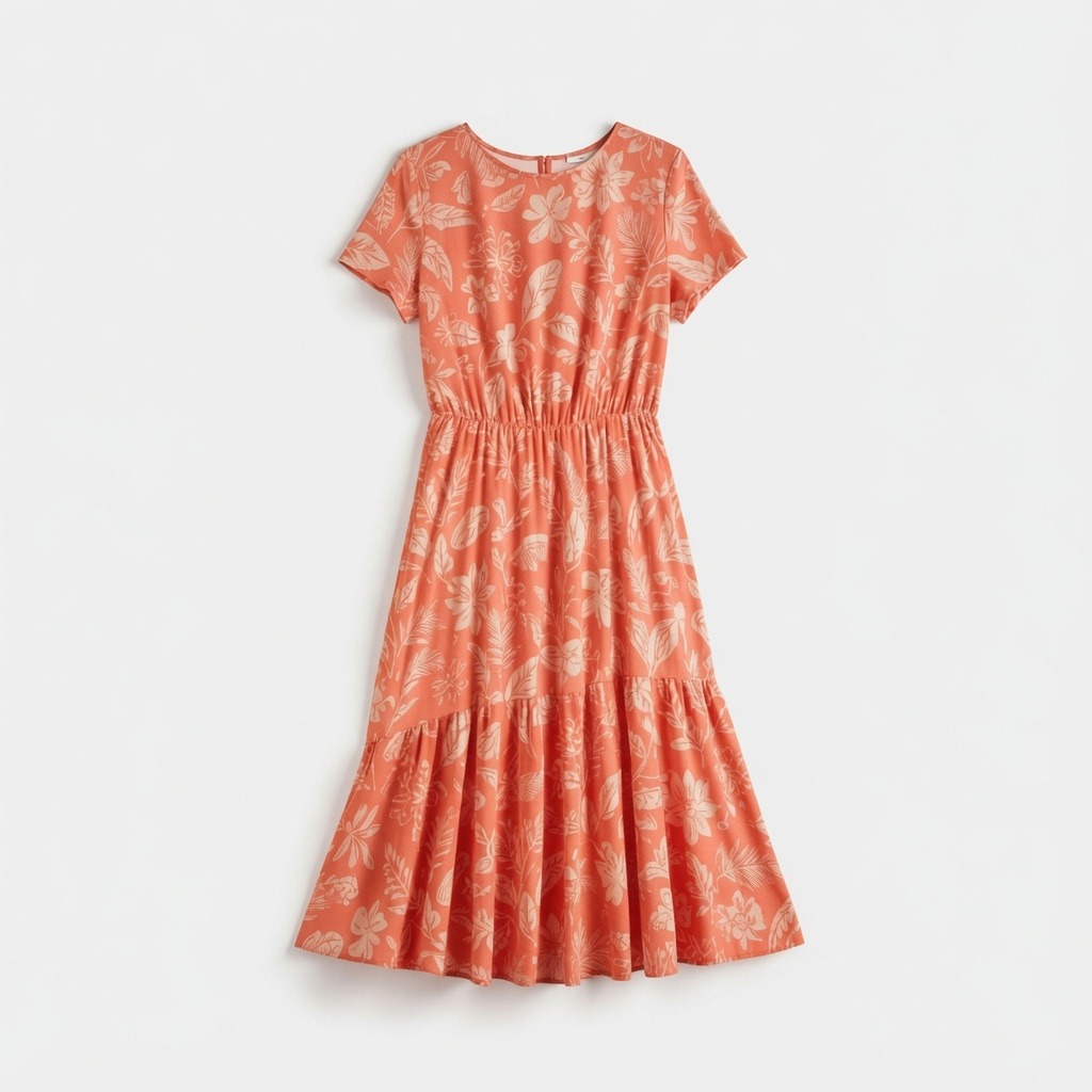 Orange Floral Flared Midi Dress 2