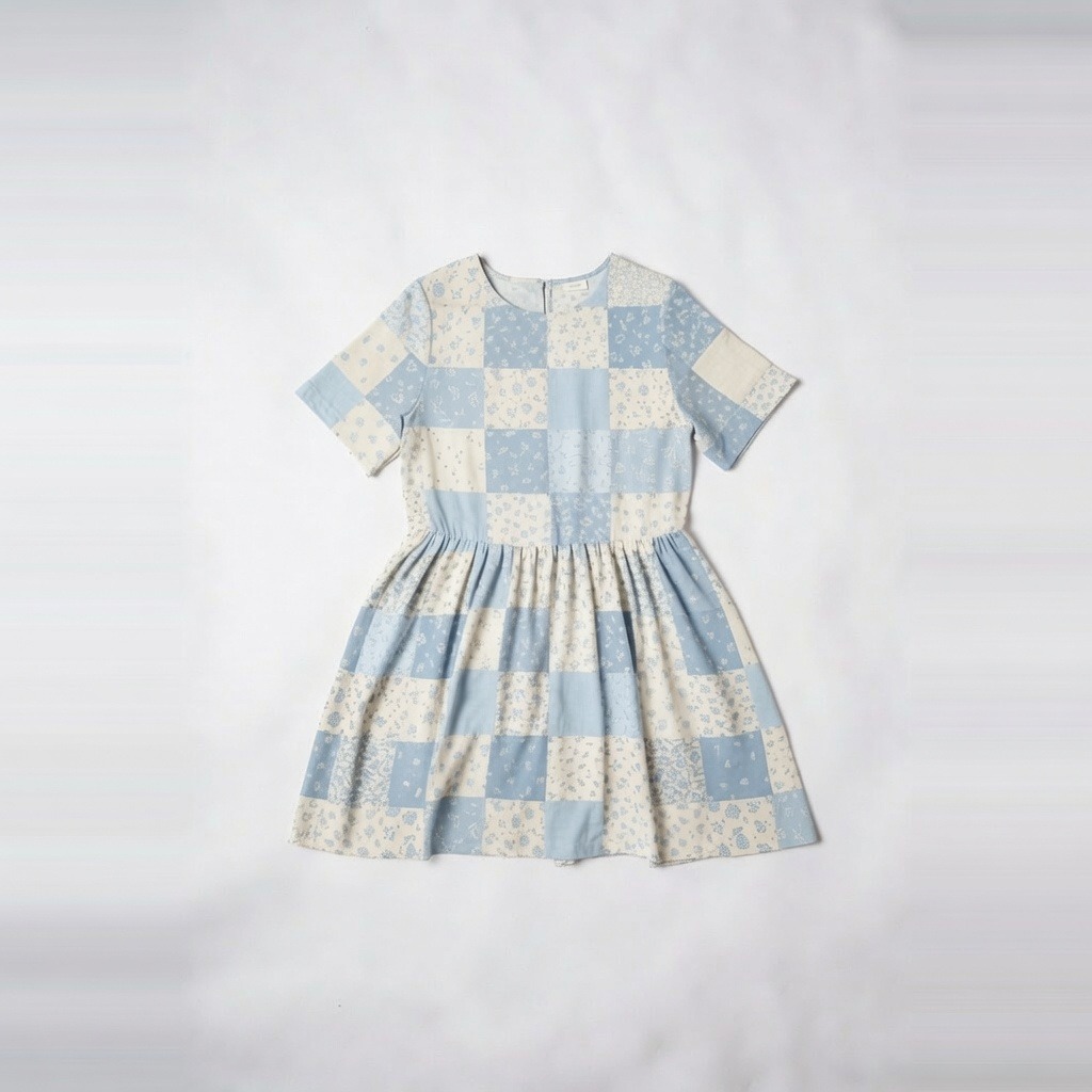 Petal Patchwork Soft-Tone Drop Waist Dress 3