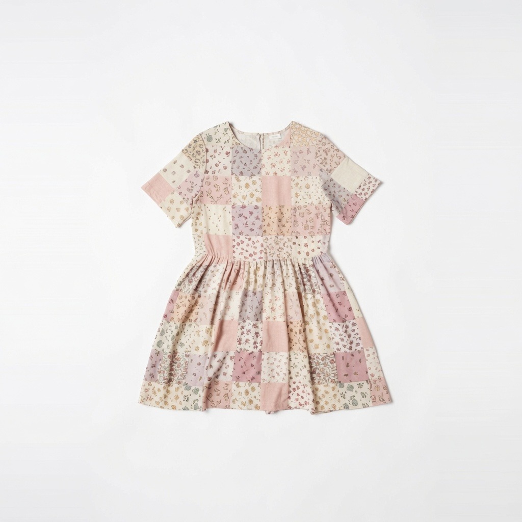 Petal Patchwork Soft-Tone Drop Waist Dress