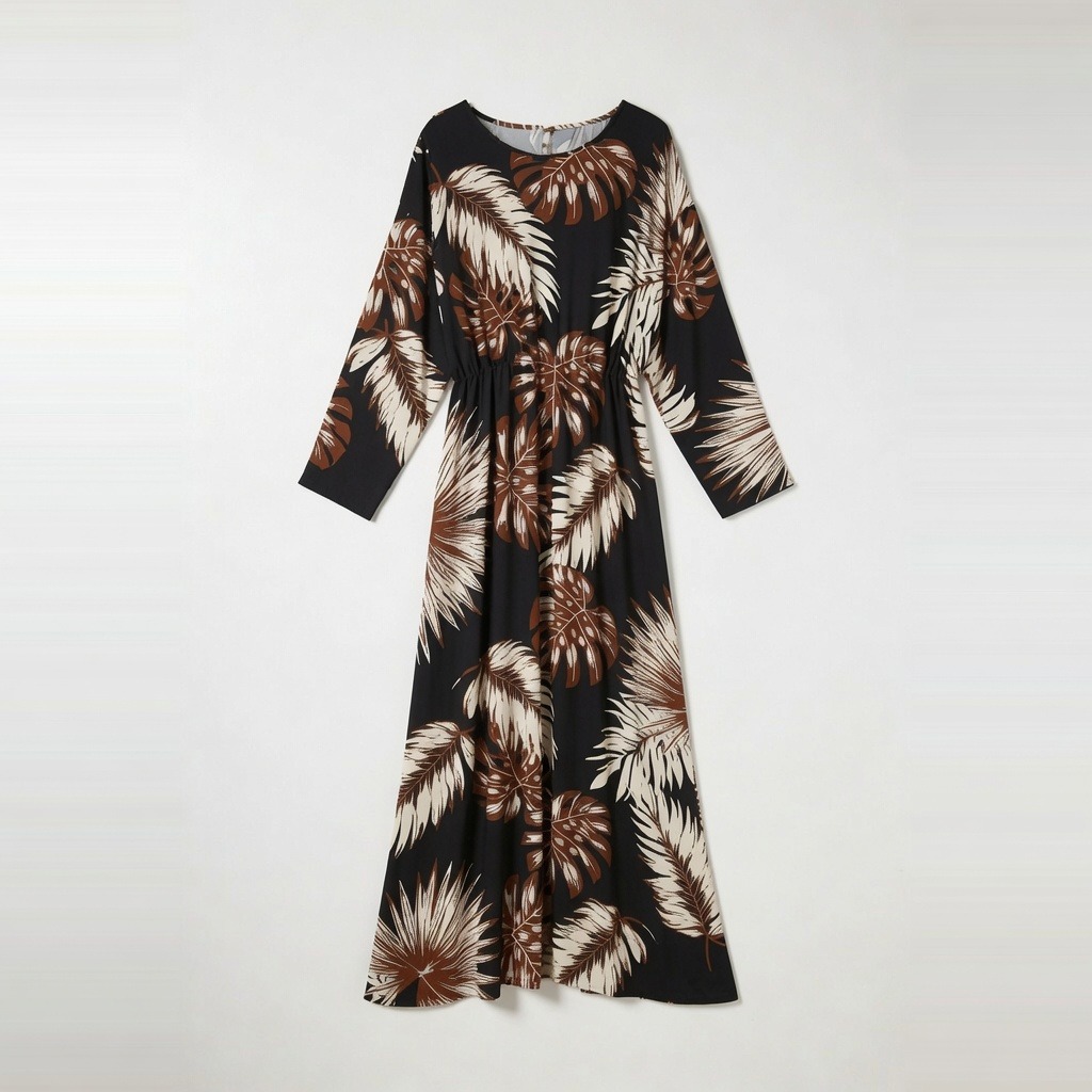 Women's Beige Tropical Floral Printed Midi Dress 2
