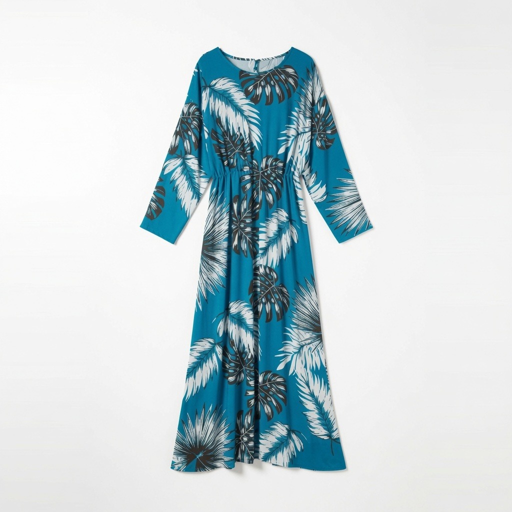 Women's Beige Tropical Floral Printed Midi Dress 3