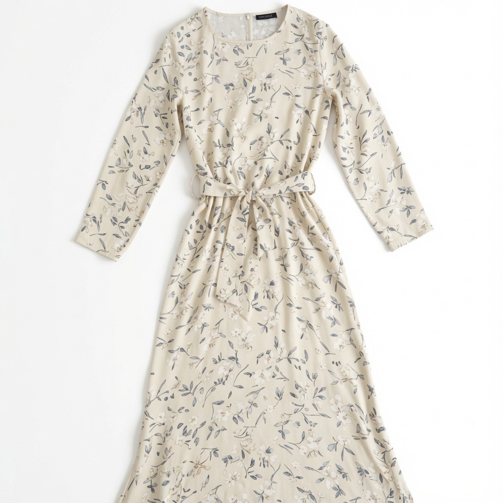 Women's Brown Floral Midi Dress with Tie Waist 2